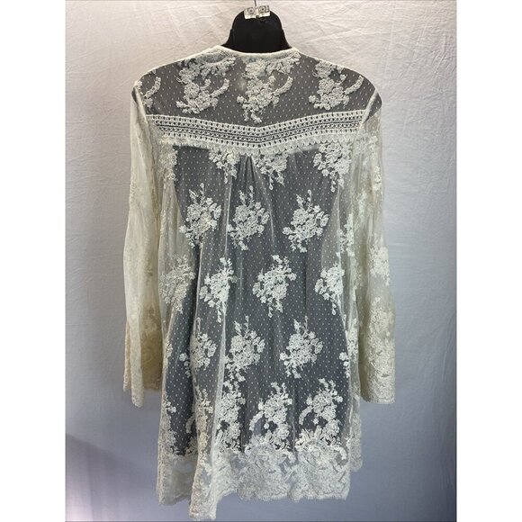 Sundance Cream Open Front Crochet duster‎ Lace Cardigan bell sleeve size XS - Picture 4 of 9